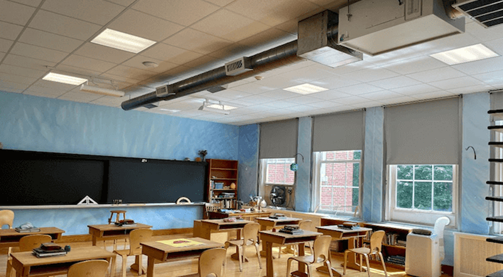 school classroom with air purification system